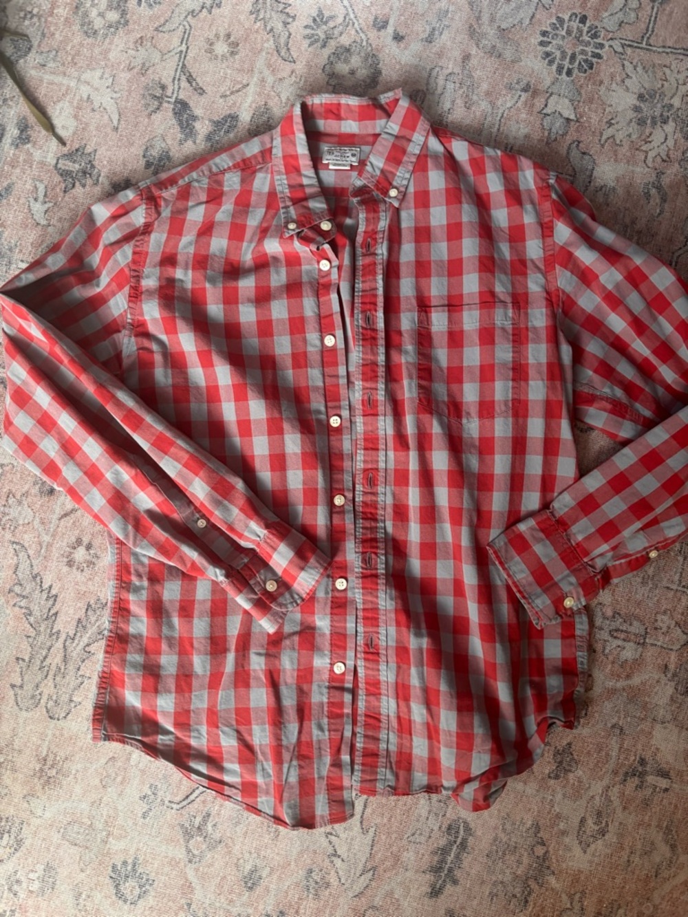 J. Crew Red and White Mens Gingham Button-Down Shirt